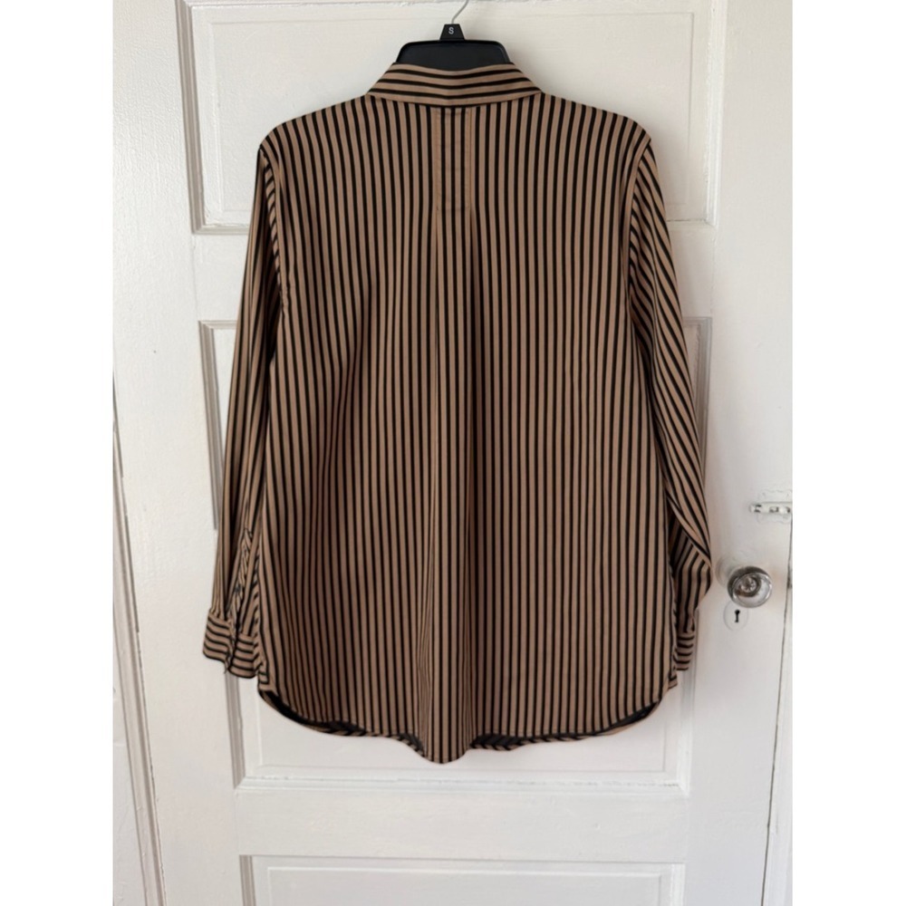 Chico's No Iron Chic Stretch Button Down Shirt Tan Black Diagonal Stripe Office - Picture 3 of 15